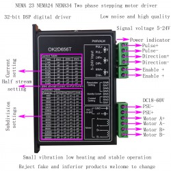 デジタル ステッパードライバー OK2D656T 1.4-5.6A 18-60VDC NEMA23 NEMA24 NEMA34 ステッパー モータ用