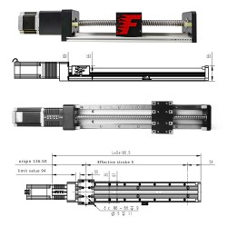 ダブルガイドレールボールねじリニアステージモジュールFSK80 リニア アクチュエータ 100-1000mm Nema 24ステッピングモーター付き