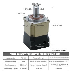 PGH60シリーズ ヘリカル遊星ギアボックス 最大ギア比 100:1 PGH60-L2SW-SERVO (Nema 23/24サーボモーター用)