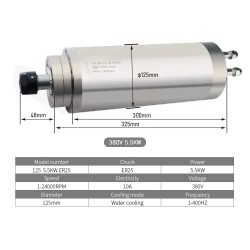 水冷式CNCスピンドルモーター SMCU002873 5.5KW 220V/380V 24000RPM ER25コレット