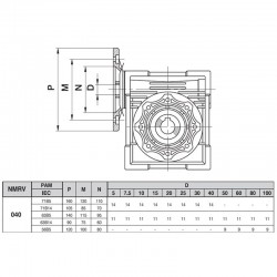 NMRV040シリーズ 丸型ウォームギアボックス ギア比 5:1-100:1 入力シャフト 9mm/11mm/14mm