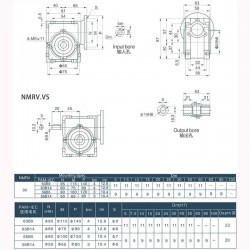 NMRV030シリーズ 丸型ウォームギアボックス ギア比 5:1-100:1 入力シャフト 9mm 11mm