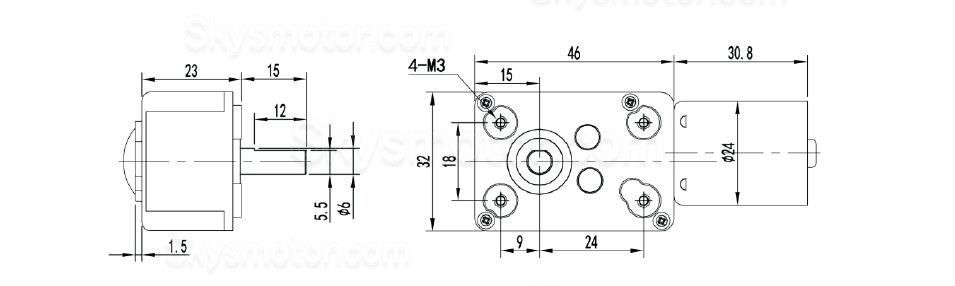 2個 12V/24V Brushless DC Worm Gear Motor 2.7W 軸径 6mm 90度出力軸ウォームギアボックス付き