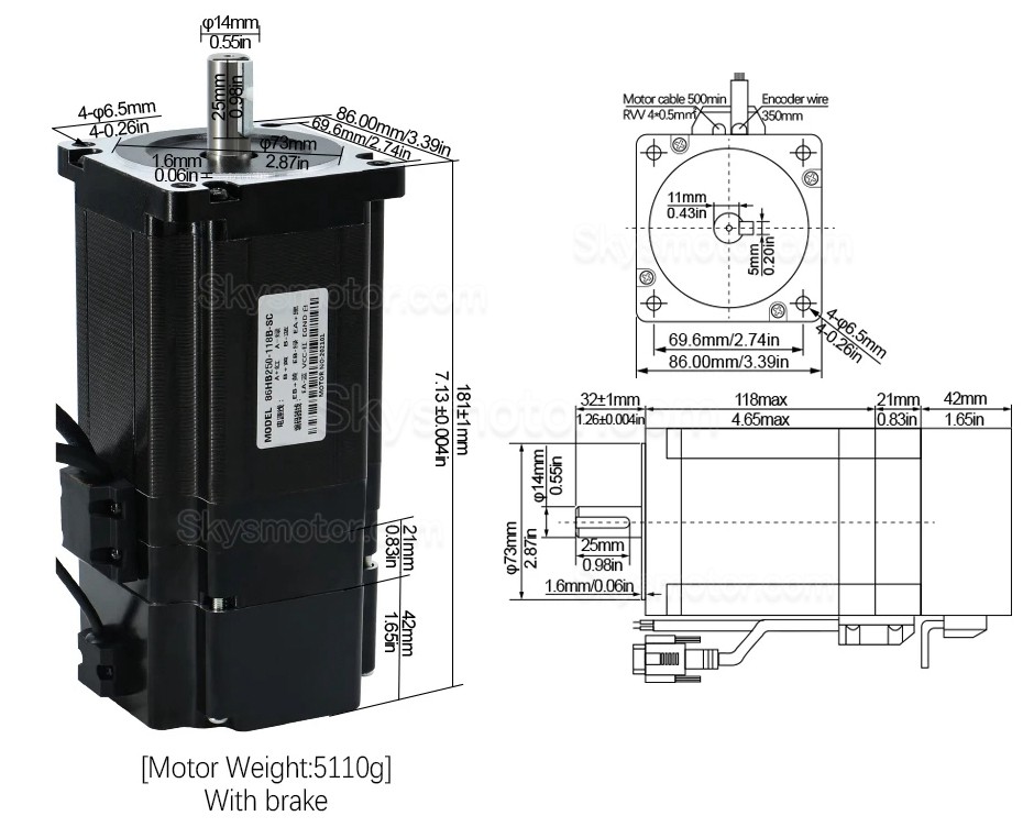 Nema34 クローズド ループ ステッピング モーター キット 86HB250-118B-HBS86-Brake 1.8 度 8N.m HBS86 ドライバー + ブレーキ