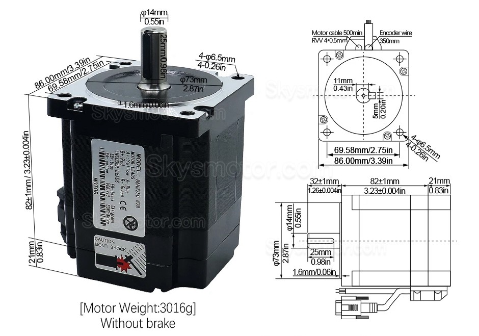 Nema34 クローズドループステッピングモータキット86HB250-82B-HBS86 (ブレーキなし) 1.8 度 4.5N.m HBS86 ドライバー付き