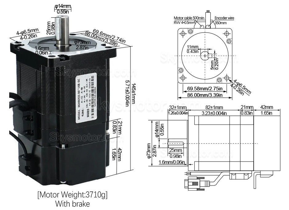 Nema34 クローズドループ ステッピングモーターキット 86HB250-82B-HBS86-Brake 4.5N.m 1.8度 HBS86 ドライバー + ケーブル + ブレーキ