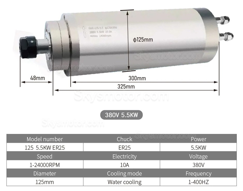 水冷式CNCスピンドルモーター SMCU002873 5.5KW 220V/380V 24000RPM ER25コレット