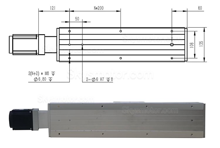 ダブルレール リニア モジュール リニア アクチュエータ FCH140 50-1250mm、1000W サーボ モーター付き