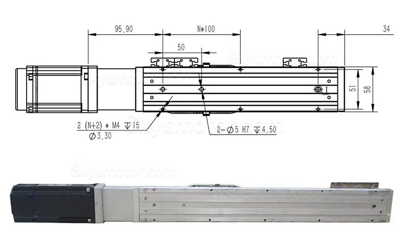 ダブルレール リニア モジュール リニア アクチュエータ FCH60 50-1000mm、400W サーボ モーター付き