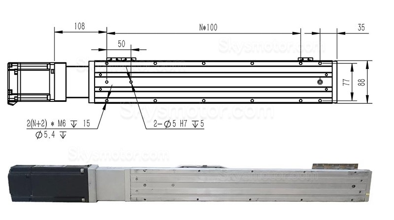 ダブルレール リニア モジュール リニア アクチュエータ FCH90 50-1100mm、750W サーボ モーター付き