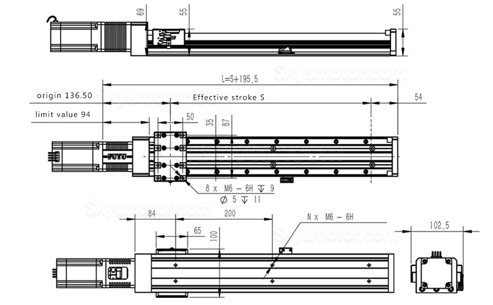 ダブルガイドレールボールねじリニアステージモジュールFSK80 リニア アクチュエータ 100-1000mm Nema 24ステッピングモーター付き