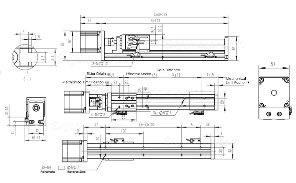 リニアガイド ボールネジアクチュエータ FSL40 50-1000mm Nema 23ステッピングモーター付き