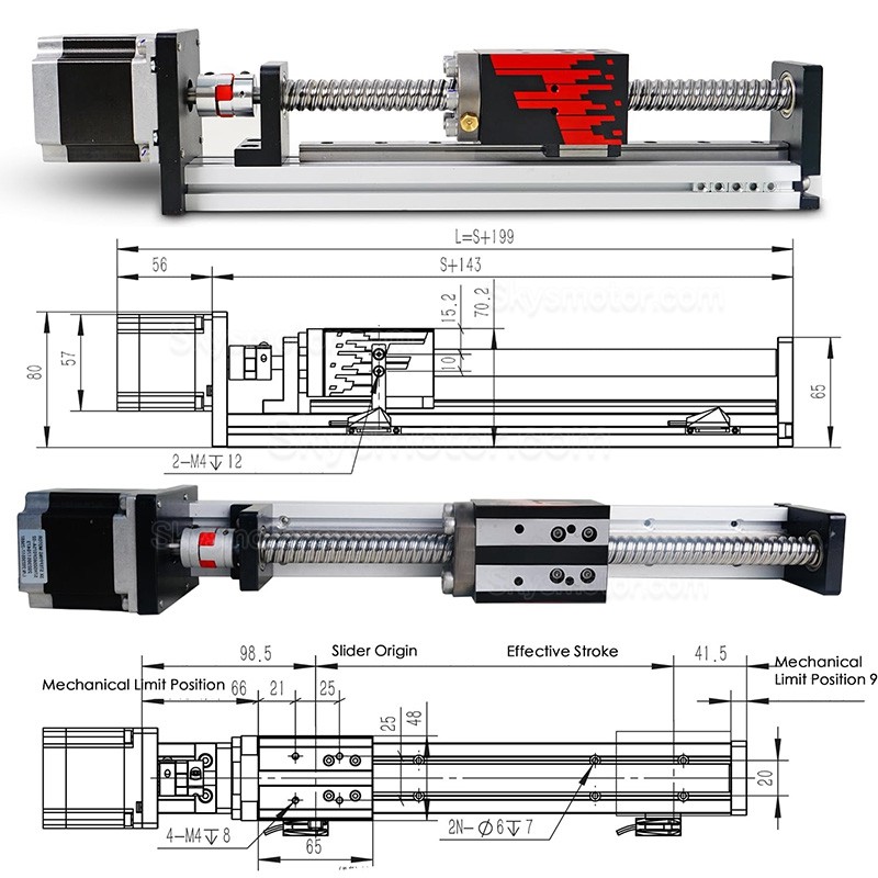 リニアガイド ボールネジアクチュエータ FSL40 50-1000mm Nema 23ステッピングモーター付き