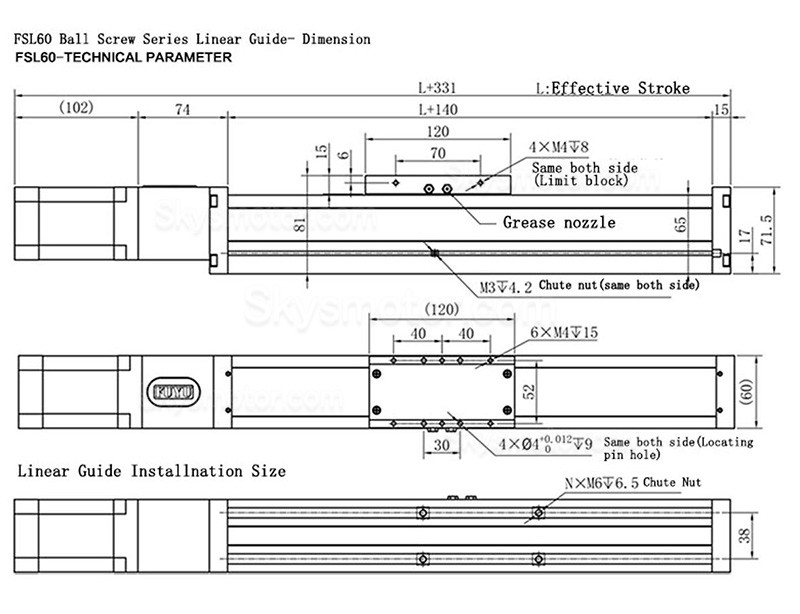 リニア ボール スクリュー レール ガイド CNCリニア ガイド FS60 Nema 24ステッピングモーター付き