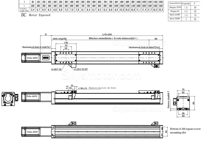 重荷重ボールネジアクチュエータ リニア ガイド 100-1200mm Nema 24ステッピングモーター付き