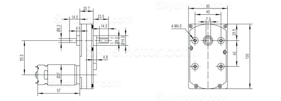 2個 12V/24V ブラシDCギヤードモータ GM100F-555PM 永久磁石モータ ギア比 60~365 平行軸ギヤボックス付き