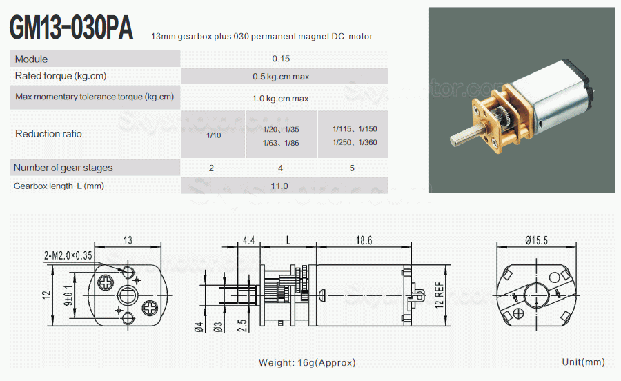 2個 6V/12V ブラシDCギヤードモータ 永久磁石モータ GM13-030PA ギア比 3-360 平行軸ギヤボックス付き