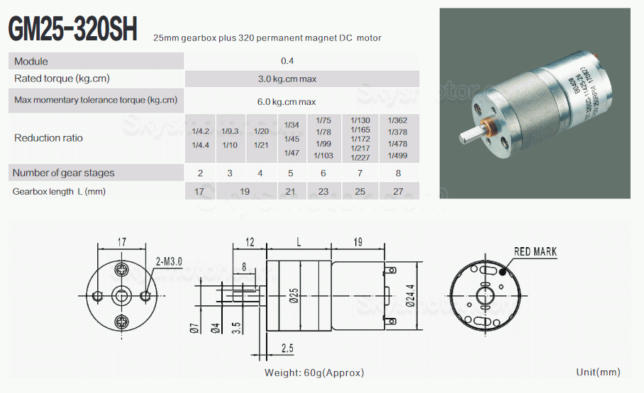 2個 Φ25mm 6V/12V ブラシDCギヤードモータ 永久磁石モータ GM25-320SH ギア比 4~499 平行軸ギヤボックス付き