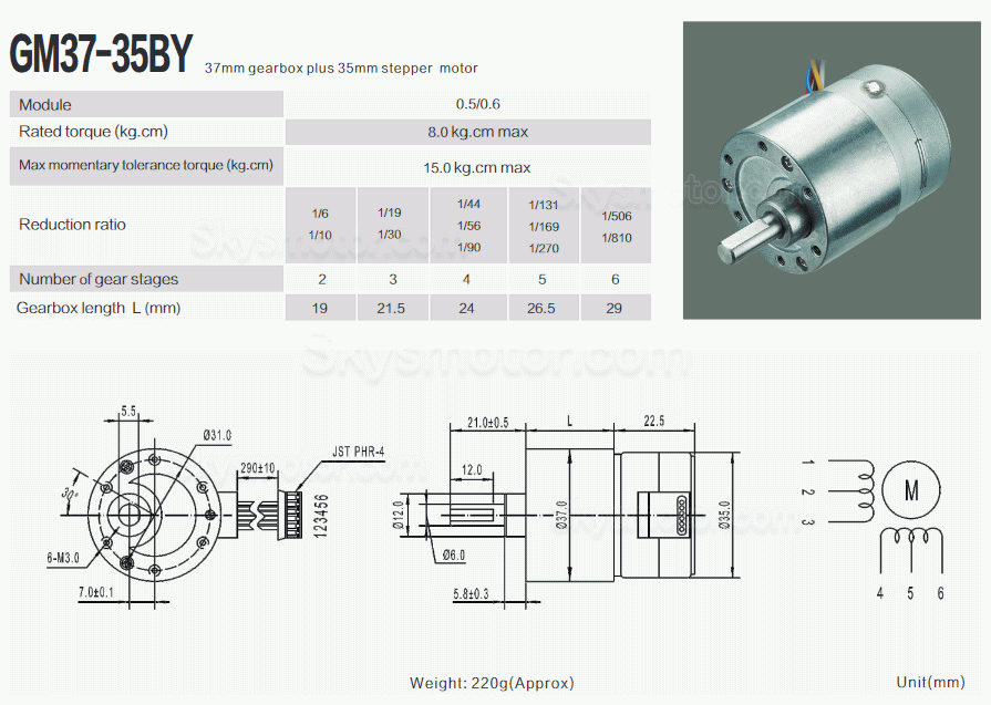 2個 12V ブラシDCステッピングギアモーター GM37-35BY 7.5° ギア比 6~810 平行軸ギヤボックス付き