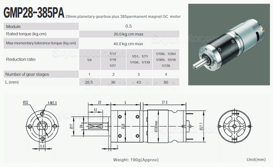 2個 Φ28mm 12V/24V ブラシDCギヤードモータ 永久磁石モータ GMP28-385PA  ギア比 4~720 遊星ギアボックス付き