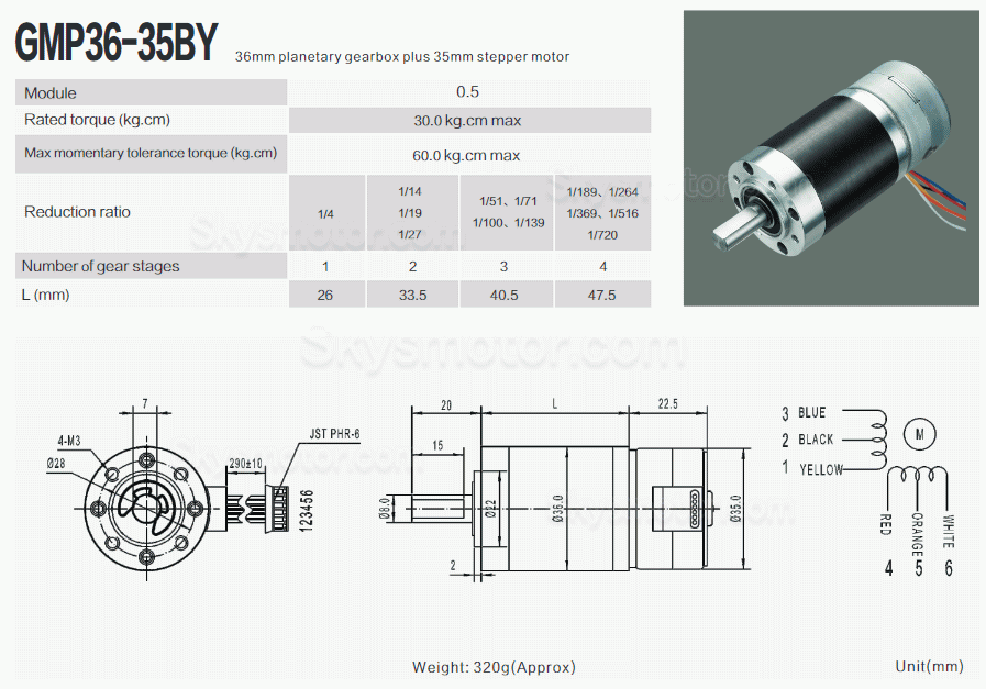 2個 Φ35 BLDC遊星ギヤードモータ GMP36-35BY 7.5deg 12VDC 8kg.cm 軸径 8mm 遊星ギアボックス付き