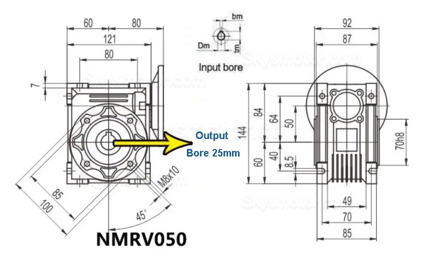 NMRV050シリーズ 丸型ウォームギアボックス ギア比 5:1-100:1 入力シャフト 11mm 14mm 19mm