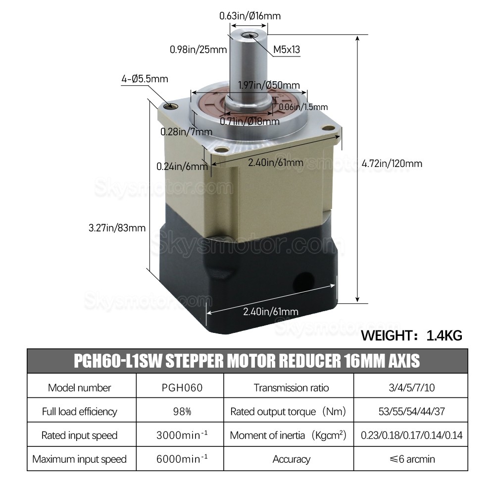 PGH60シリーズ ヘリカル遊星ギアボックス 最大ギア比 10:1 PGH60-L1SW-Stepper (Nema 23,24 ステッピングモーター用)