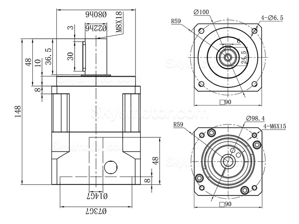 精密シリーズ ヘリカル遊星ギアボックス (Nema 34 ステッピングモーター / 80mm-130mm サーボモーター用)