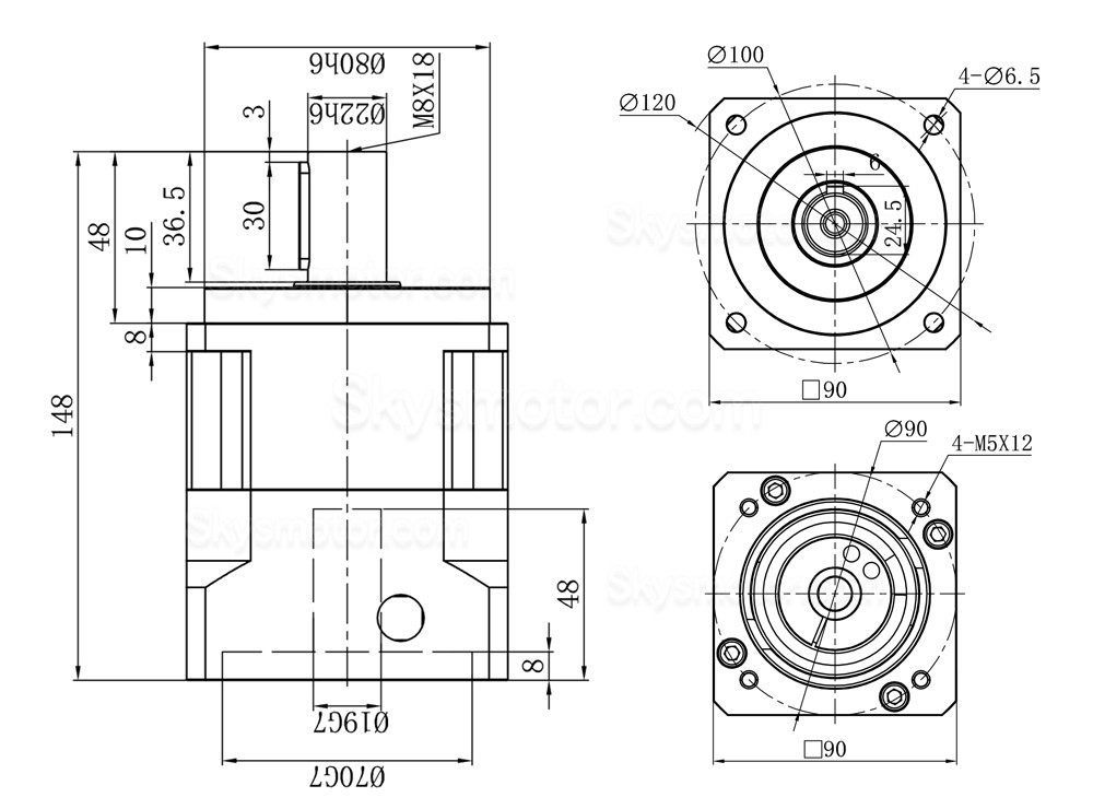 精密シリーズ ヘリカル遊星ギアボックス (Nema 34 ステッピングモーター / 80mm-130mm サーボモーター用)