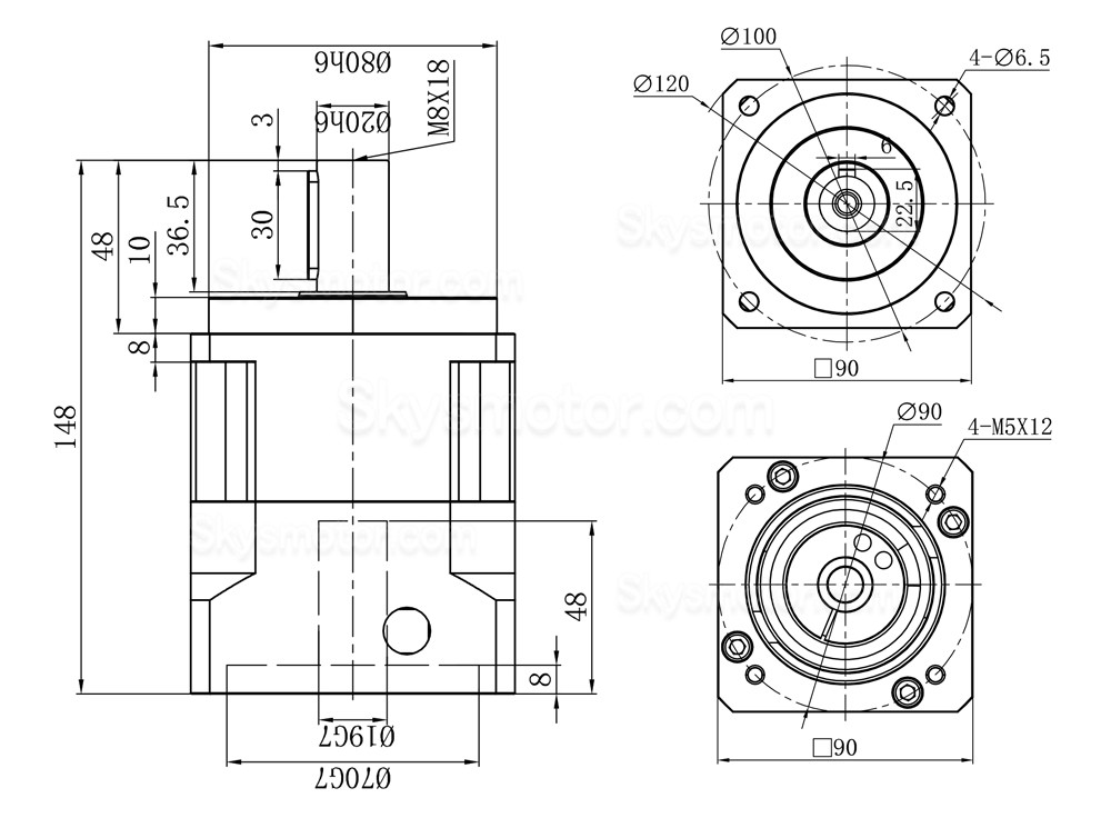 精密シリーズ ヘリカル遊星ギアボックス (Nema 34 ステッピングモーター / 80mm-130mm サーボモーター用)