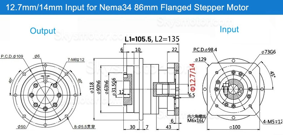 PLX090シリーズ ヘリカル遊星ギアボックス (NEMA34 ステッピングモーター / 90mm サーボモーター用)