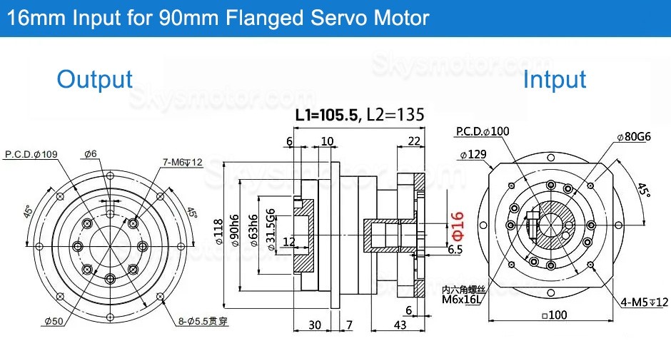 PLX090シリーズ ヘリカル遊星ギアボックス (NEMA34 ステッピングモーター / 90mm サーボモーター用)