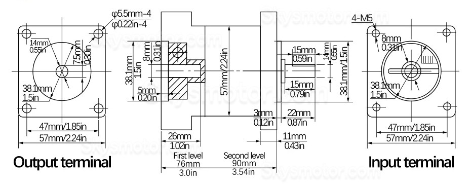 PX57シリーズ Nema 23 遊星ギアボックス 入力シャフト 8mm 出力軸14mm 