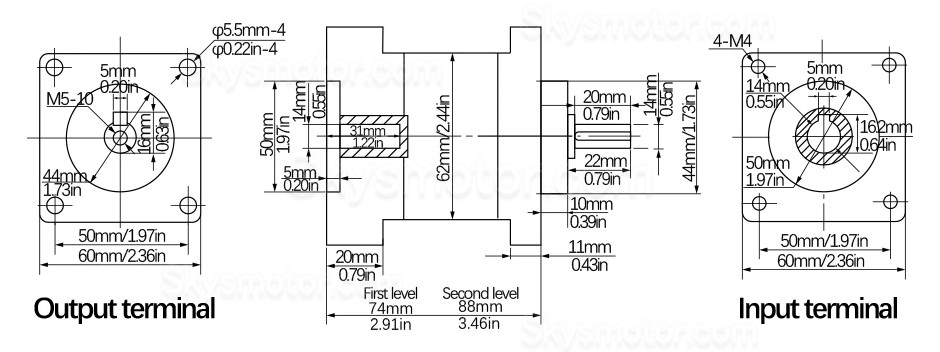 PX60シリーズ Nema 24 遊星ギアボックス 入力シャフト 14mm 出力軸14mm