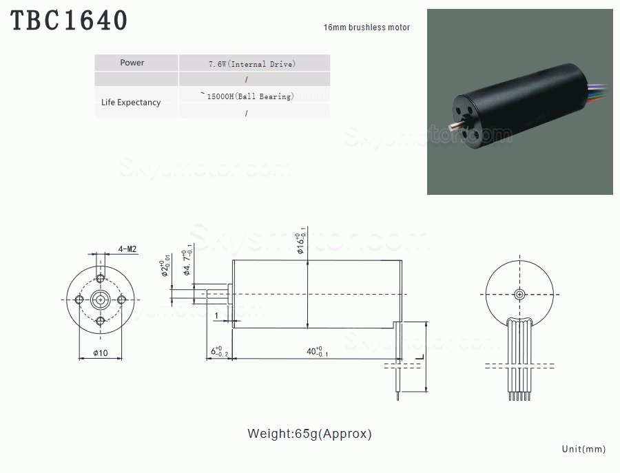 2個 Φ16mm 12/24V コアレス ブラシレス モータ TBC1640 0.05kg.cm 2.7W-7.6W 軸径 2mm