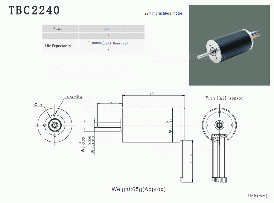 2個 Φ22mm 12/24V DC コアレス ブラシレス モータ TBC2240 0.15kg.cm 22W-29W 軸径 3mm