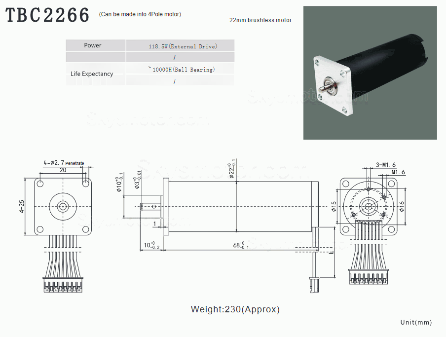 2個 Φ22mm 12/24V DC コアレス ブラシレス モータ TBC2266 0.8kg.cm 62.3W/118.5W 軸径 3mm