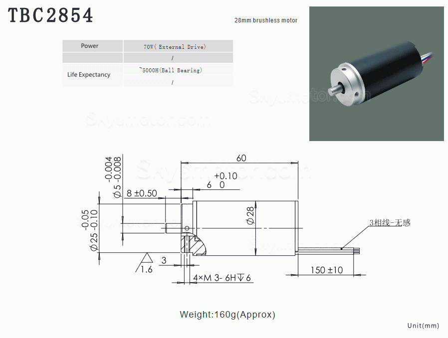 2個 Φ28mm 24V DC コアレス ブラシレス モータ TBC2854 0.8kg.cm/2.2kg.cm 15.2W/41W 軸径 5mm