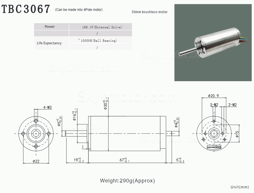 2個 Φ30mm 24V/48V Dual Shaft コアレス ブラシレス モータ TBC3067 0.973kg.cm/0.9kg.cm 160W