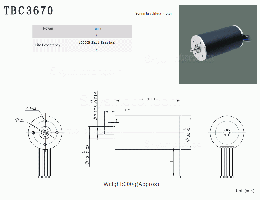 2個 Φ36mm 24/36V DC コアレス ブラシレス モータ TBC3670 1.2-2.4kg.cm 67-270W 軸径 3.175mm