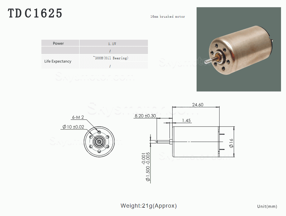 2個 Φ16mm 12V ブラシコアレスモータ TDC1625 15g.cm 0.9W/1.1W 軸径 1.5mm