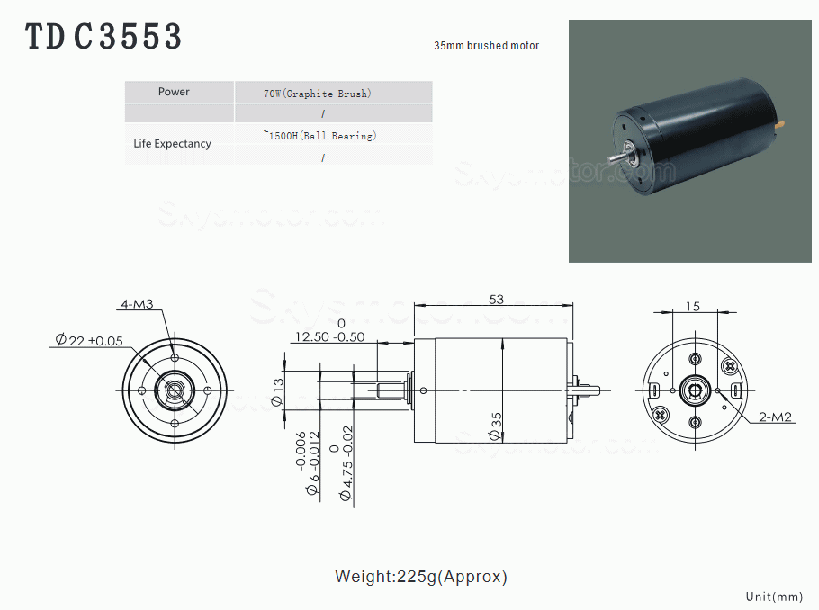 2個 Φ35mm 24V DC ブラシコアレスモータ TDC3553 400g.cm 5500RPM / 6900RPM 軸径 4.75mm