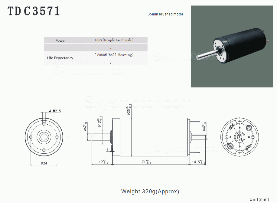 2個 Φ40mm 12V/24V デュアルシャフト DC ブラシコアレスモータ TDC3571 2000g.cm 軸径 6mm/4mm