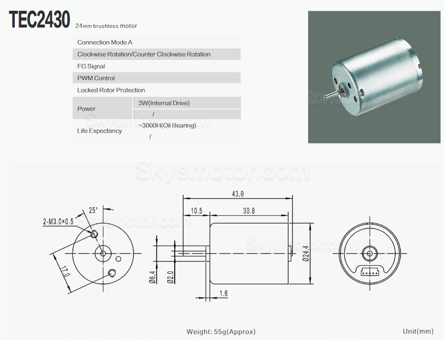 2個 Φ22.4mm 12V/24V BLDC モーター ブラシレス dc モーター TEC2430 4500RPM 3W 0.05kg.cm 軸径 2mm