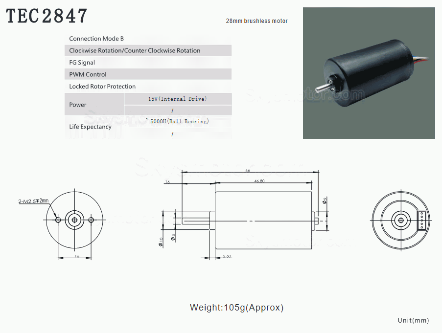 2個 Φ28mm 12V/24V BLDC モーター ブラシレス dc モーター TEC2847 150g.cm 4000rpm/4250rpm 軸径 3mm