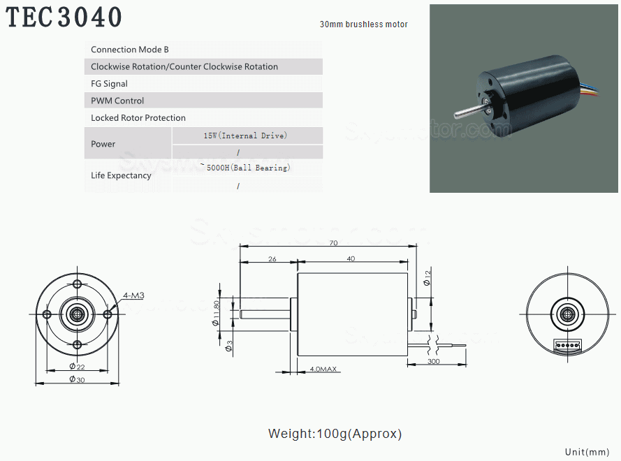 2個 Φ30mm 12V/24V 高トルクブラシレス dc モーター TEC3040 250g.cm 3500rpm/3700rpm 軸径 3mm