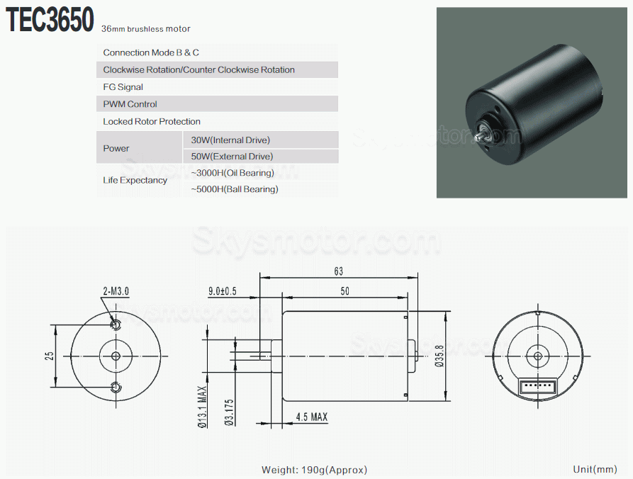 2個 Φ35.8mm 12V/24V BLDC モーター ブラシレス dc モーター TEC3650 200g.cm 5300RPM/3400RPM 軸径 3.175mm