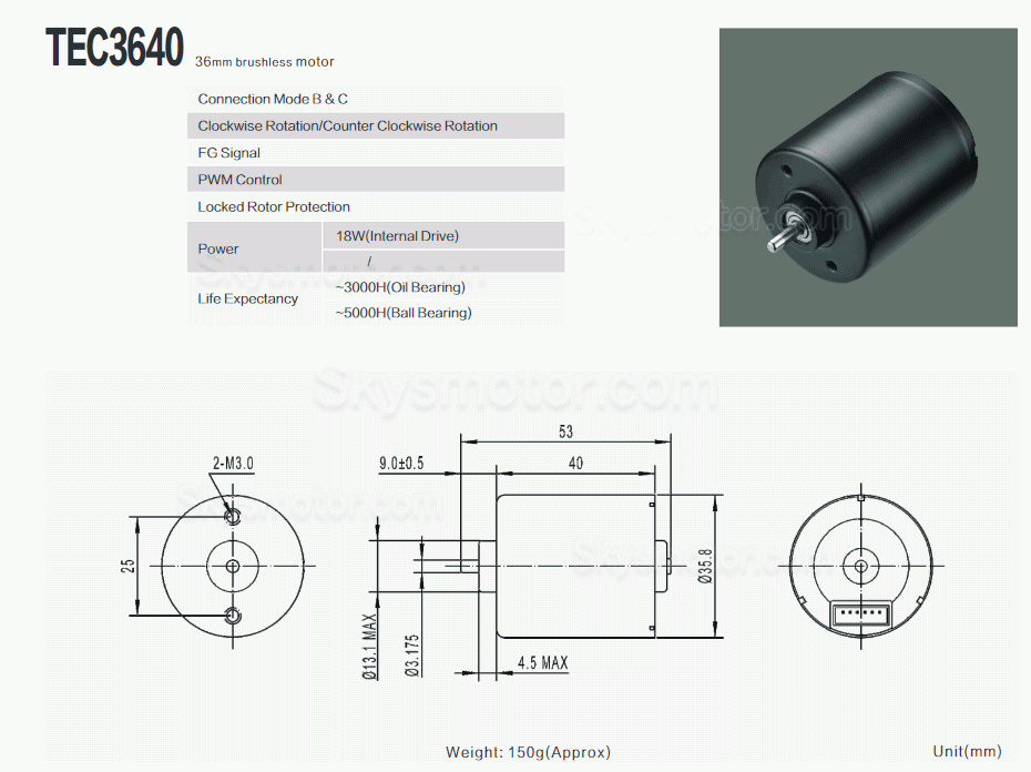 2個 Φ36mm 12V/24V BLDC モーター ブラシレス dc モーター TEC3640 550g.cm 5600RPM/3200RPM 軸径 3.175mm