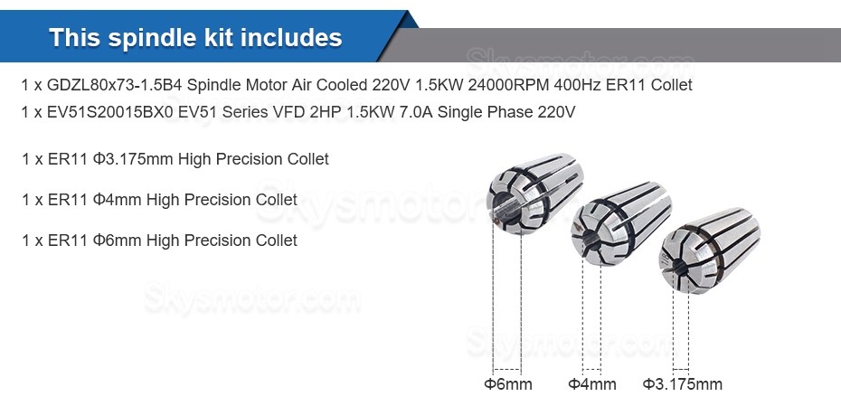 1.5KW CNC 空冷スピンドルモーター 400Hz ER11+ 2HP VFD スピンドルモーターインバーターキット VSK-ASL1.5B