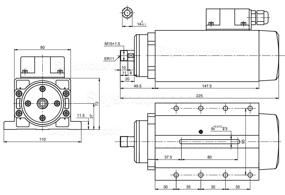 1.5KW CNC 空冷スピンドルモーター 400Hz ER11+ 2HP VFD スピンドルモーターインバーターキット VSK-ASL1.5B